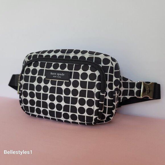 KATE SPADE Belt Bag Noel Jacquarded Printed Fabric Bag- Black Multi ⭐ - Picture 4 of 16
